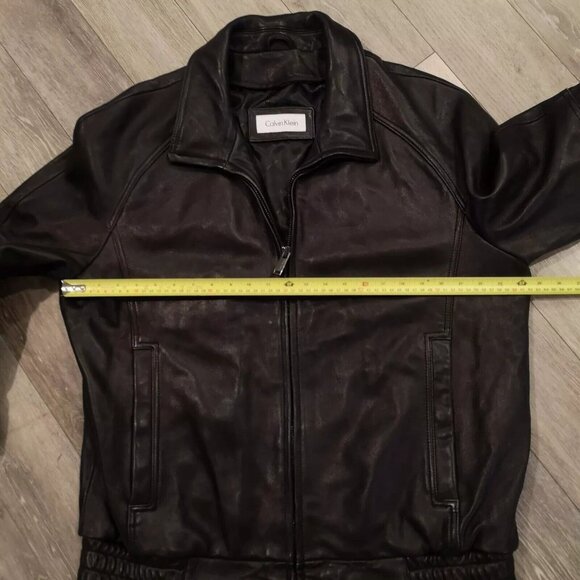 Vintage Y2K Calvin Klein Buttery Black Soft Leather Bomber Jacket Coat 90s XL - Picture 11 of 16